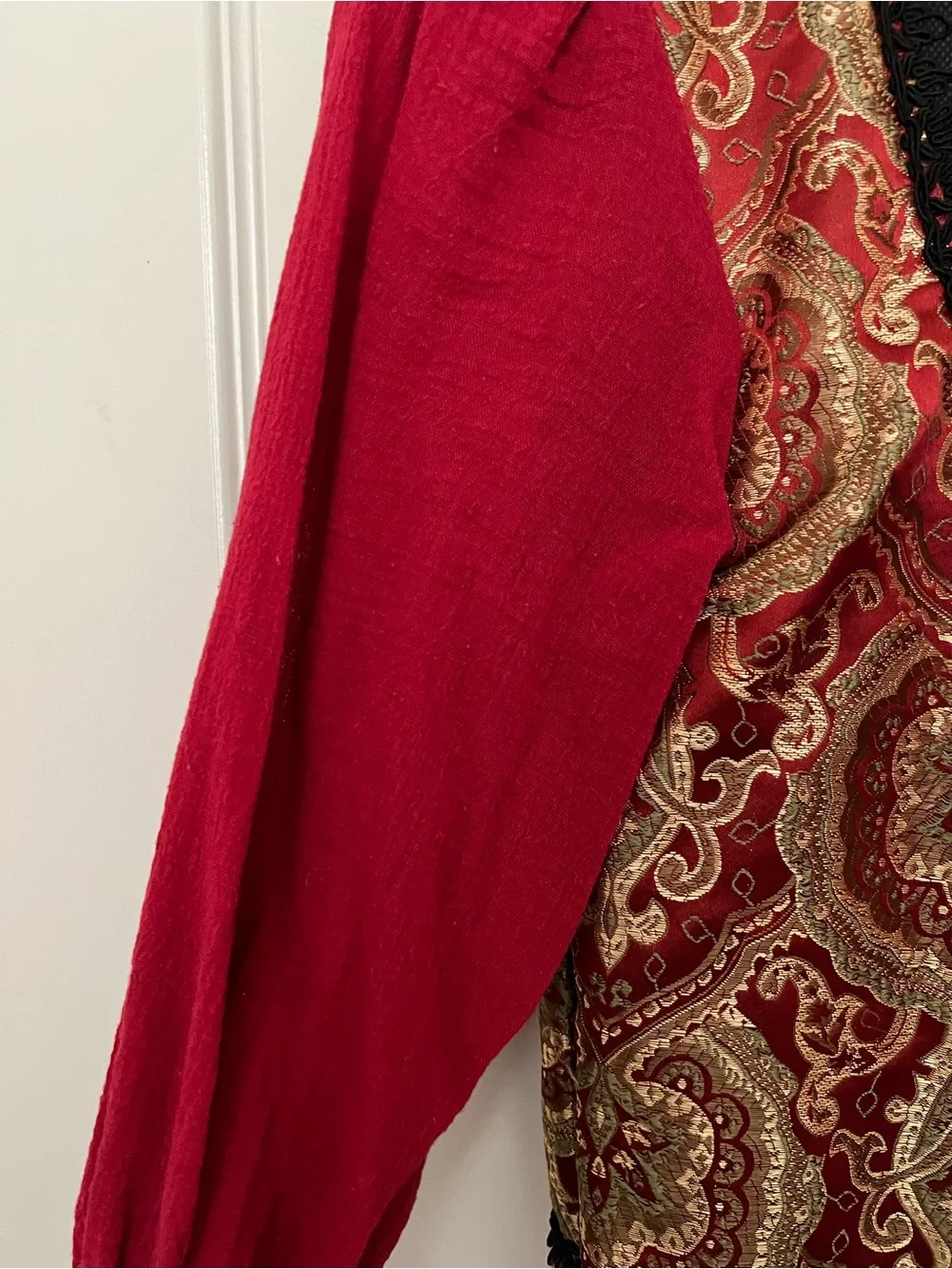 Red Girls' Pirate Victorian Costume with Brocade Vest and Lace Cuffs